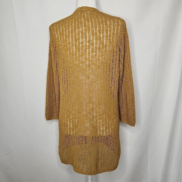 J. Jill Size Medium Gold V-Neck Open Knit Lightweight Tunic Sweater 3/4 Sleeve - Picture 4 of 13